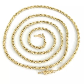 Long Rope Chain Necklace 14K Yellow Gold, 21 Inches, 2 mm, 9.72 Grams