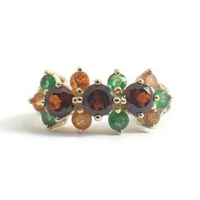 Garnet Emerald Citrine Multicolored Gemstone Ring 14K Yellow Gold, 3.64 Grams
