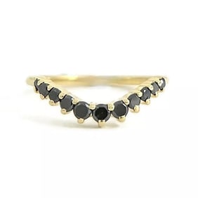 Curved Black Diamond Wedding Band Ring 14K Yellow Gold, Size 4.75, .23 CTW