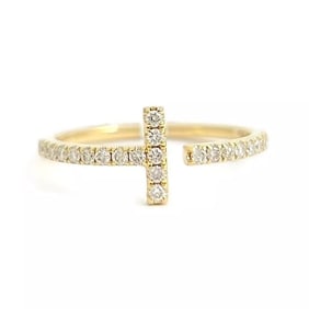Pave Diamond Bar Open Ring 14K Yellow Gold, Size 6.5, .25 CTW