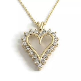 Open Heart Diamond Pendant Necklace 14K Yellow Gold, 1.10 CTW, 4.69 Grams