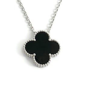 Black Onyx Clover Pendant Necklace 18K White Gold, 7.66 Grams