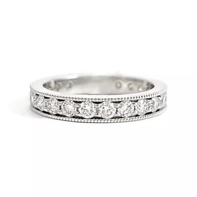 Round Diamond Milgrain Eternity Ring Wedding Band 14K White Gold, 1.15 CTW, Sz 6