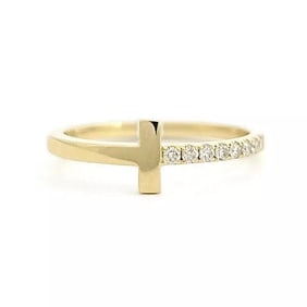 Gold Diamond Bar Ring 14K Yellow Gold, Size 6.5, .14 CTW