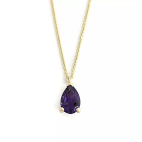 Pear Purple Amethyst Gemstone Teardrop Pendant Necklace 14K Yellow Gold, 1.40 CT