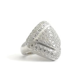 Pave Diamond Geometric Cocktail Statement Ring 18K White Gold, 3 CTW, 14.44 Gram