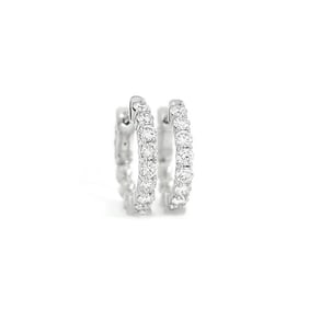 Round Lab-Created Diamond Small Hoop Huggie Earrings 14K White Gold, .75 CTW