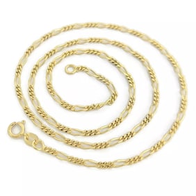Thin Figaro Chain Necklace 14K Yellow Gold, 16 Inches, 2 mm, 3.44 Grams