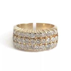 Wide 3-Row Diamond Statement Band Ring in 14K Yellow Gold 1.05 CTW, 4.33 Grams