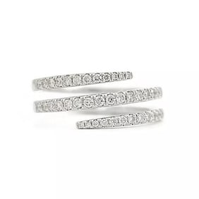 Diamond Spiral Crossover Wrap Bypass Statement Ring 14K White Gold .36 CTW
