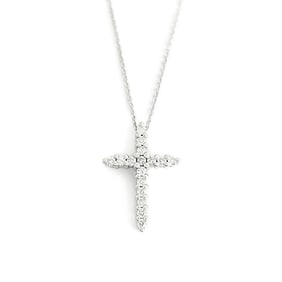 Small Diamond Cross Religious Pendant Necklace 14K White Gold .16 CTW