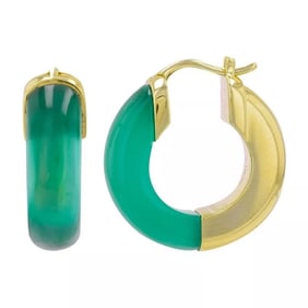 Green Chalcedony Gemstone Hoop Earrings 14K Yellow Gold, 11.63 ctw