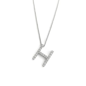 Letter H Diamond Initial Pendant Necklace 14K White Gold, .38 CTW