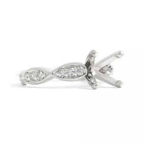 Scalloped Diamond Engagement Ring Setting Mounting 14K White Gold, .18 CTW