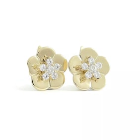Estate CZ Cubic Zirconia Flower Huggie Stud Earrings 10K Yellow Gold, 3.10 Grams