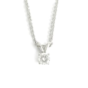 Round Solitaire Diamond Pendant Necklace 14K White Gold .27 CT