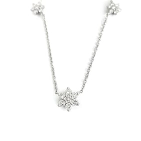 Star Flower Diamond Cluster Station Necklace 14K White Gold, 1.05 CTW