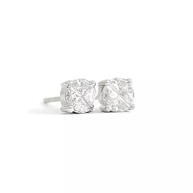 Round Invisible Set Diamond Stud Earrings 18K White Gold .88 CTW