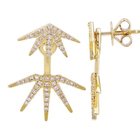 Pave Diamond Starburst Drop Earrings with Jackets 14K Yellow Gold .30 CTW
