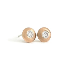 Round Thick Satin Bezel Diamond Stud Earrings 14K Pink Rose Gold .33 CTW