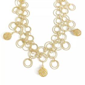 Filigree Open Circle Wire Link Chain Necklace 18K Yellow Gold, 24.60 Grams