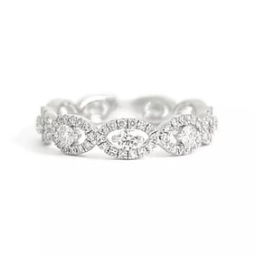 Open Oval Halo Diamond Statement Ring Band 14K White Gold, .46 CTW