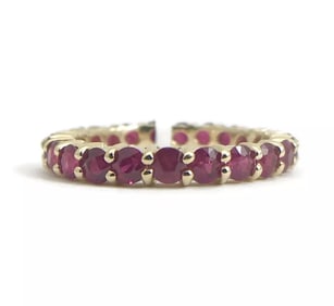 Round Ruby Gemstone Eternity Band Ring 14K Yellow Gold, 2.03 CTW, Size 5.75