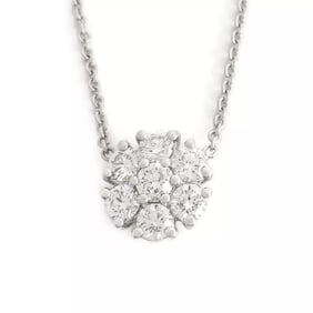 Round Cluster Flower Diamond Pendant Necklace 14K White Gold 1.55 CTW