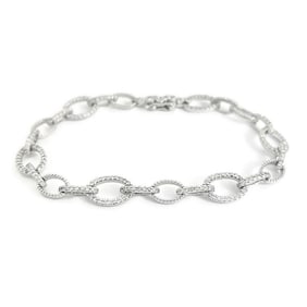 Open Oval Chain Link Diamond Bracelet 18K White Gold, 1.00 CTW