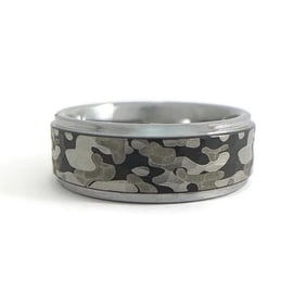 Men's Wide Grey Camouflage Wedding Band Ring in Tungsten Size 10, 8 mm