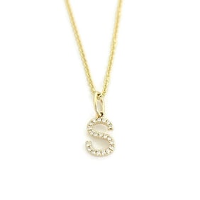 Small Letter S Initial Diamond Pendant Necklace 14K Yellow Gold .05 CTW