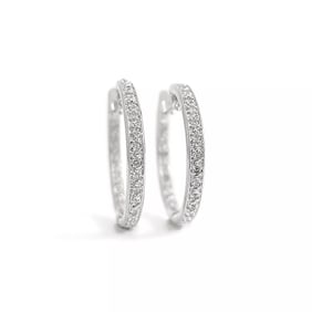 Pave Diamond Inside-Out Hoop Earrings 14K White Gold, 1 Inch, 1.50 CTW