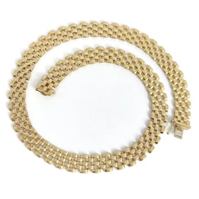Italian Wide Panther Chain Necklace 14K Yellow Gold, 16.5 Inches, 32.32 Grams