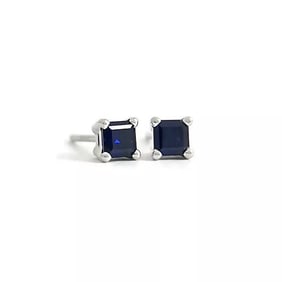 Small Square Princess Cut Blue Sapphire Stud Earrings 14K White Gold, .36 CTW