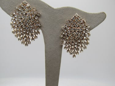 Vintage Clear Rhinestone Stud Dangle Earrings, 1960's-1980's