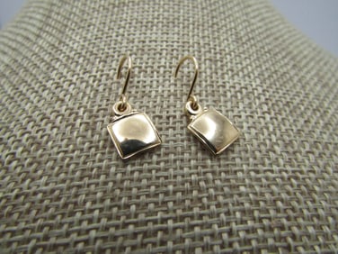 Vintage 14kt Dangle Domed Square Earrings, Pierced, 1980's