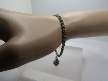 Vintage Clear Rhinestone Bracelet with Orb Drop, 6.75, 1960's
