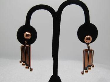 Vintage Copper Mod/Abstract Earrings, Clip, 1960's-1970's