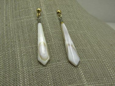 Vintage Mother-of-Pearl Dangle Earrings, Piereced 2.5"