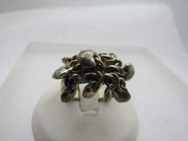 Vintage Sterling Dangling Hearts Ring, Sz. 7, 1970's-1980's, Signed