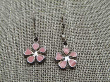 Vintage Sterling Pink Blossom Earrings, Pierced, 1980's-1990's, Signed