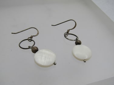 Vintage Sterling Mother-of-Pearl Pierced Earrings, Dangle, 1970's-1980's