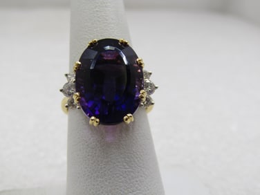 Vintage 18kt & Platinum Amethyst Diamond Ring, Sz. 6.5