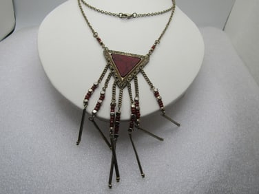 Vintage Faux Brown Agate Necklace, Long Dangles, 30", 1980's-1990's