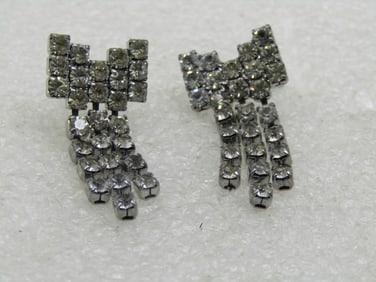 Vintage Rhinestone Bow Earrings, with Dangles, Pierced