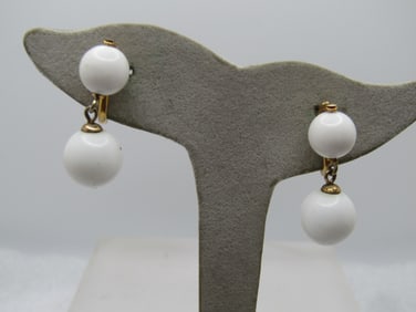 Vintage Napier White Stud & Drop Earrings, Clip, 1970's-1980's