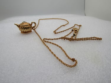Vintage Teapot Necklace, 32", Signed Luminess, 1980's
