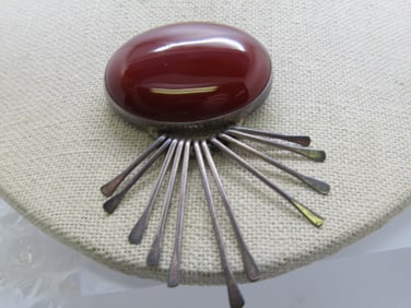 Vintage Sterling Southwestern Carnelian Dangle Brooch/Pendant,  Mexico