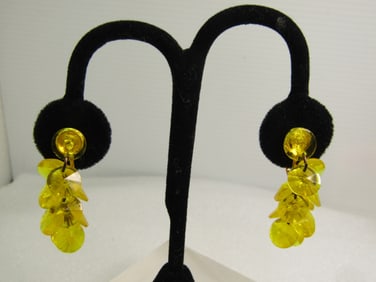 Vintage Yellow Dangle Cluster Earrings, Clip, 1960's-1970's
