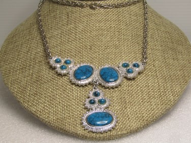 Vintage Costume Southwestern Faux Turquoise Necklace, 26", 1970's-1980's